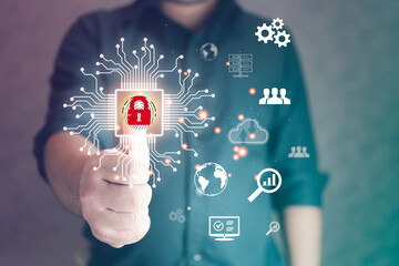 Technology fingerprint scan provides security. New technology big data and business process strategy, automate operation,  use fingerprint for provides security and lock data,  smart industry