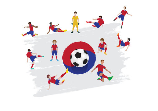 Soccer player team with South Korea Flag background
