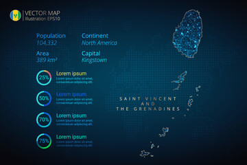 Saint Vincent and the Grenadines map infographics vector template with abstract geometric mesh polygonal light concept on blue background. Template for diagram, graph, presentation and chart