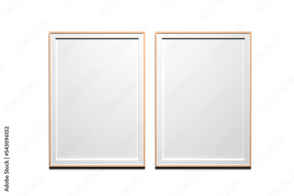 Wall mural transparent png illustration mockup template with two a4 format frames