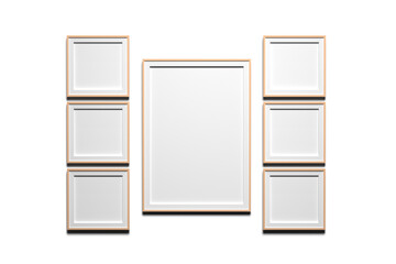 Transparent PNG mockup template with frames - six square and one large A4 frame