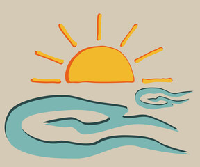 SUN AND SEA, SUNSET CARTOON, COAST BEACH