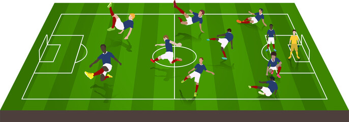 Soccer players in different positions with soccer field with team formation © kromkrathog