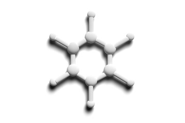 Transparent PNG illustration with chemical molecule benzene with white atoms. 3d render.