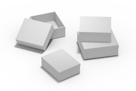 Transparent PNG mockup template with many white packaging boxes