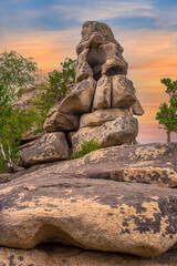 Fototapeta premium Magnificent rocks of the Arakul shikhan of the granite rock massif of the Middle Urals on a summer day