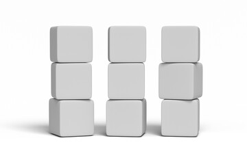 Transparent PNG mockup template with nine white cubes with blank surfaces