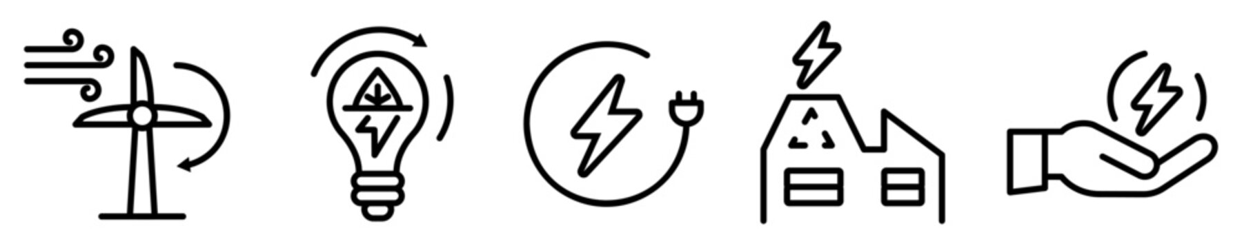 Conjunto de iconos de fuentes de energía. Electricidad. Ilustración vectorial