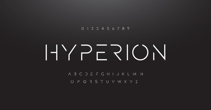 Modern futuristic sci-fi vector font. future space style typeface . Hyperion Minimalist style letters for logo, headline, poster, music or movie cover.Electronic, techno, geometric
