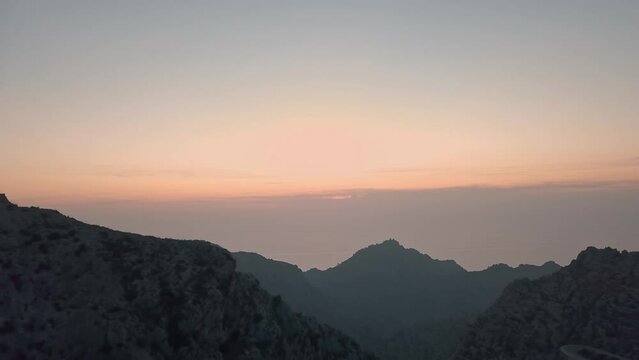 Spectacular aerial flight over hills and mountains at Nus de Sa Corbata ( Escorca) on Mallorca Island