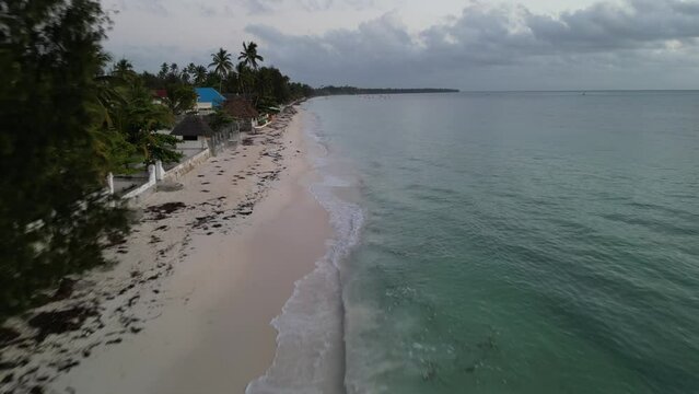 Beach home properties in Uroa Beach Zanzibar Island, Tanzania Africa, Aerial forward shot