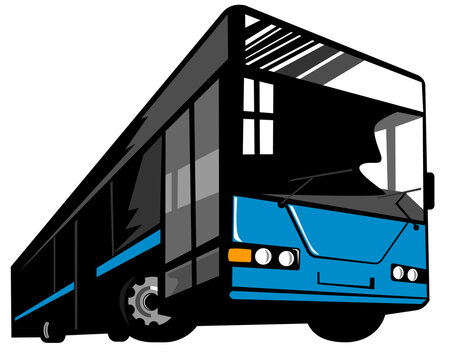 illustration of a shuttle coach bus on isolated background viewed from low angle
