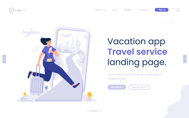 Holiday travel service app illustration on landing page design