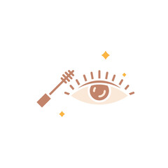 Icon beauty, makeup, salon, face care, women, female, powder, brush, eyelashes, eyeliner etc. editable color, Flat style.