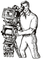 Illustration of director movie camera vector illustration of a cameraman movie director filming vintage camera set inside diamond shape done in retro style. - obrazy, fototapety, plakaty