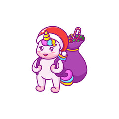 cute unicorn brings gifts
