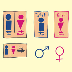 Toilet sign for women and men with hand drawing vector style