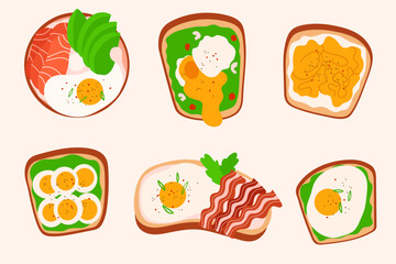 Hand drawn sandwiches with eggs collection. Isolated cartoon meal concepts set