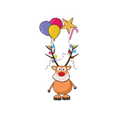 Cute reindeer animal vector, cute fox holding balloons and jingle bell vector isolated on white background. Perfect for coloring book, textiles, icon, web, painting, books, t-shirt print.