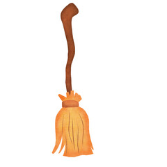 a witch broom in watercolor