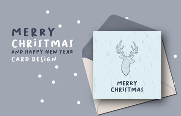 Christmas and new year greeting card design with deer head