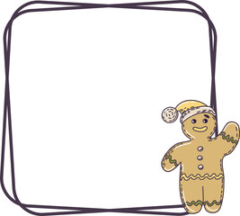  Square frame with a gingerbread man on a transparent background. PNG Christmas frame.