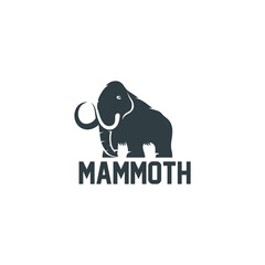 mammoth logo vector black white. Prehistoric elephant. mammoth king logo vector. - obrazy, fototapety, plakaty