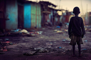 poor kid standing in the slum