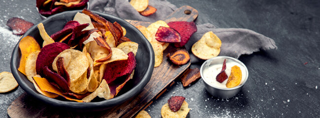 Bowl of healthy colorful vegetable chips