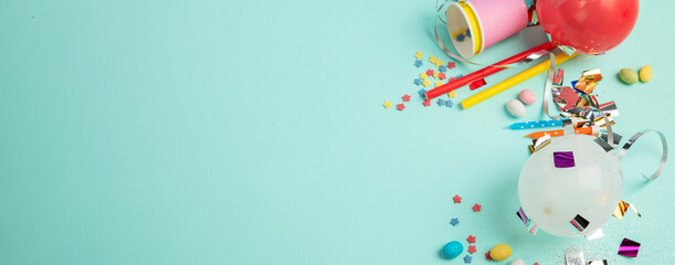 Carnival, festival or birthday balloons blue background