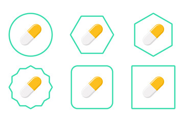 Yellow Pill Capsule, Medicine, vector mark symbols Yellow style. Pill Capsule Icon Set.