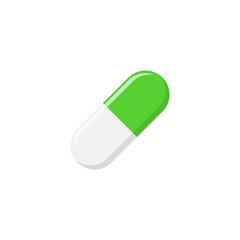 Green Pill Capsule, Medicine, vector mark symbols green style. Isolated icon.