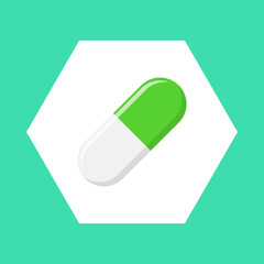 Green Pill Capsule, Medicine, vector mark symbols green style. Isolated icon.