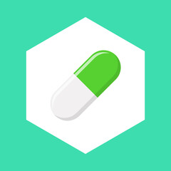 Green Pill Capsule, Medicine, vector mark symbols green style. Isolated icon.