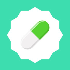 Green Pill Capsule, Medicine, vector mark symbols green style. Isolated icon.