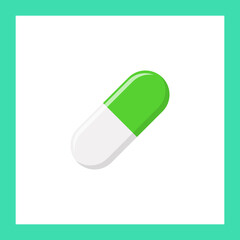 Green Pill Capsule, Medicine, vector mark symbols green style. Isolated icon.