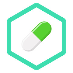 Green Pill Capsule, Medicine, vector mark symbols green style. Isolated icon.