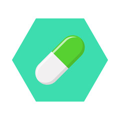 Green Pill Capsule, Medicine, vector mark symbols green style. Isolated icon.