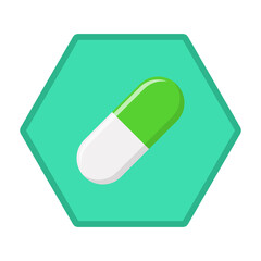 Green Pill Capsule, Medicine, vector mark symbols green style. Isolated icon.