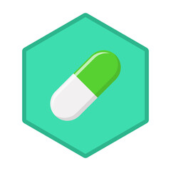 Green Pill Capsule, Medicine, vector mark symbols green style. Isolated icon.