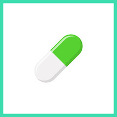 Green Pill Capsule, Medicine, vector mark symbols green style. Isolated icon.