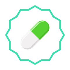 Green Pill Capsule, Medicine, vector mark symbols green style. Isolated icon.