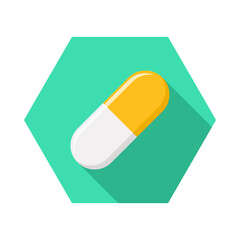 Yellow Pill Capsule, Medicine, vector mark symbols Yellow style. Isolated icon.