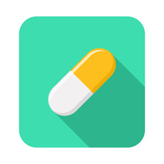 Yellow Pill Capsule, Medicine, vector mark symbols Yellow style. Isolated icon.