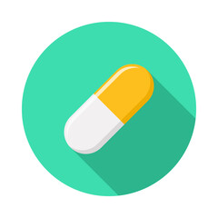 Yellow Pill Capsule, Medicine, vector mark symbols Yellow style. Isolated icon.