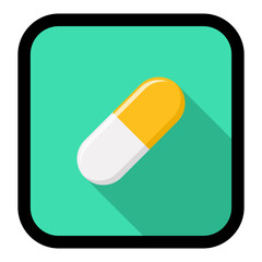 Yellow Pill Capsule, Medicine, vector mark symbols Yellow style. Black Stroke design. Isolated icon.