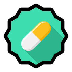 Yellow Pill Capsule, Medicine, vector mark symbols Yellow style. Black Stroke design. Isolated icon.