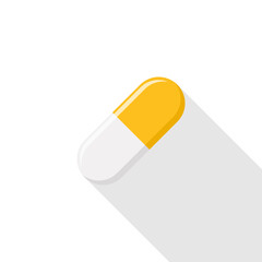 Yellow Pill Capsule, Medicine, vector mark symbols Yellow style. Isolated icon.