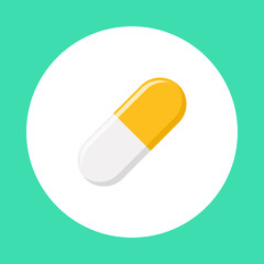 Yellow Pill Capsule, Medicine, vector mark symbols Yellow style. Isolated icon.