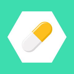 Yellow Pill Capsule, Medicine, vector mark symbols Yellow style. Isolated icon.